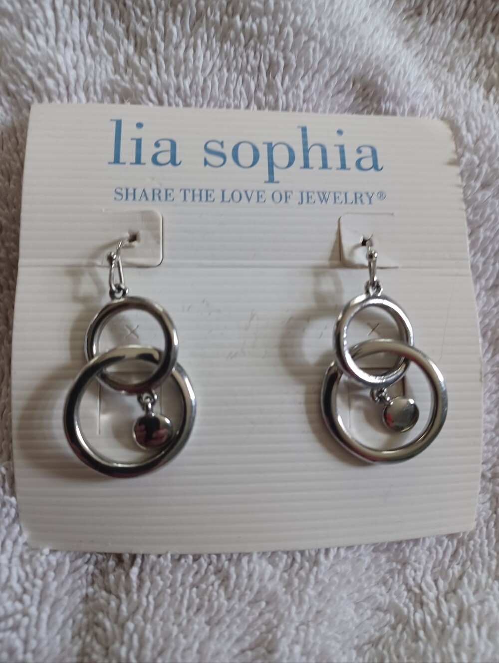 Retired Lia Sophia Shiny Silver Interlocking Double Hoop Earrings